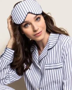 Women Petite Plume Adult's Twill Sleep Mask in Navy French Ticking