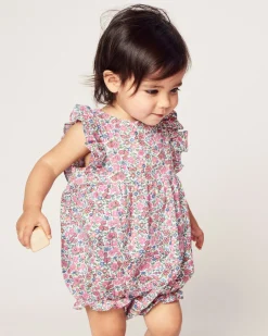 Petite Plume Baby Twill Ruffled Romper in Fleurs de Rose