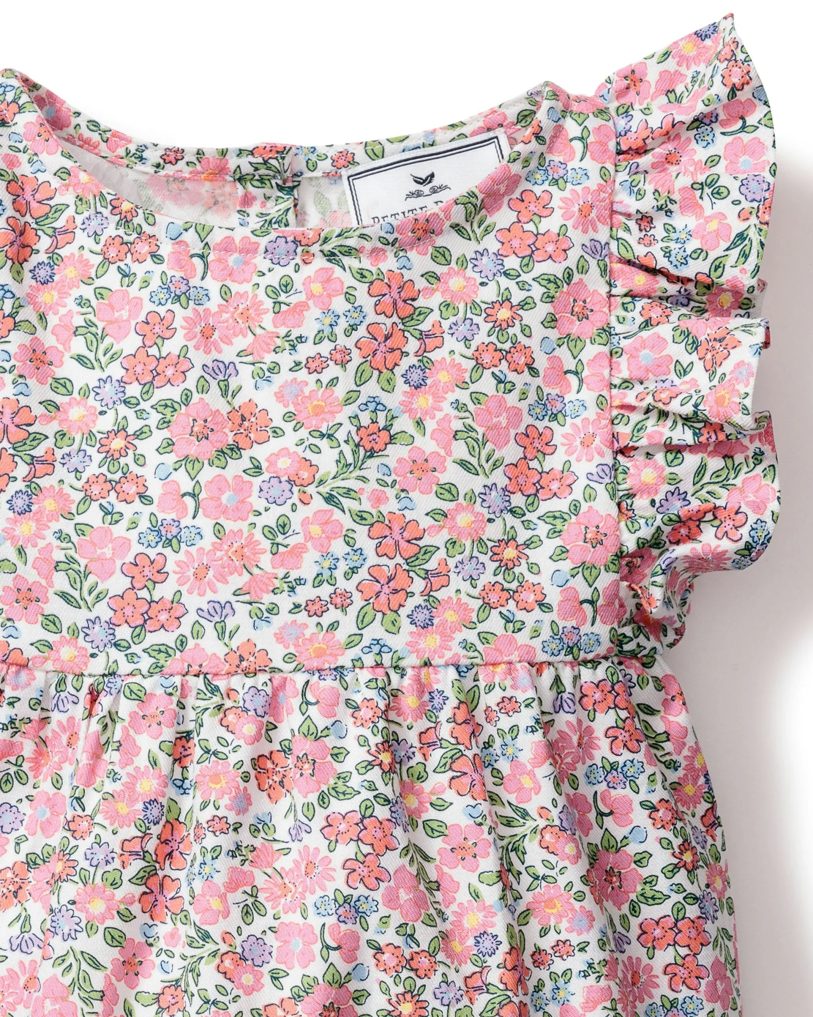 Petite Plume Baby Twill Ruffled Romper in Fleurs de Rose