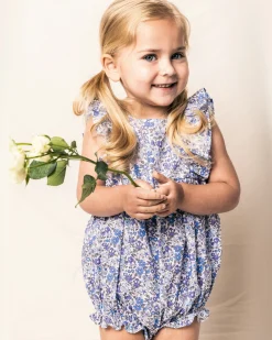 Petite Plume Baby Twill Ruffled Romper in Fleurs de Rose