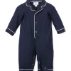 Petite Plume Baby's Flannel Romper in Navy with White Piping