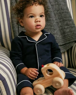 Petite Plume Baby's Flannel Romper in Navy with White Piping