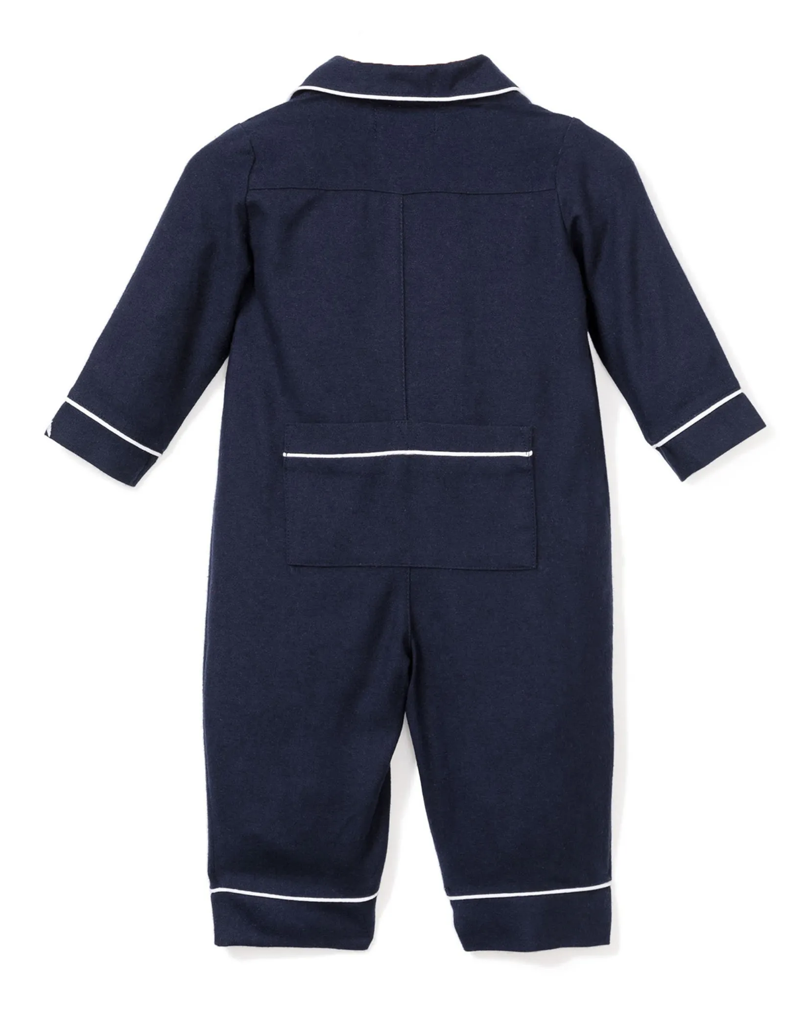 Petite Plume Baby's Flannel Romper in Navy with White Piping