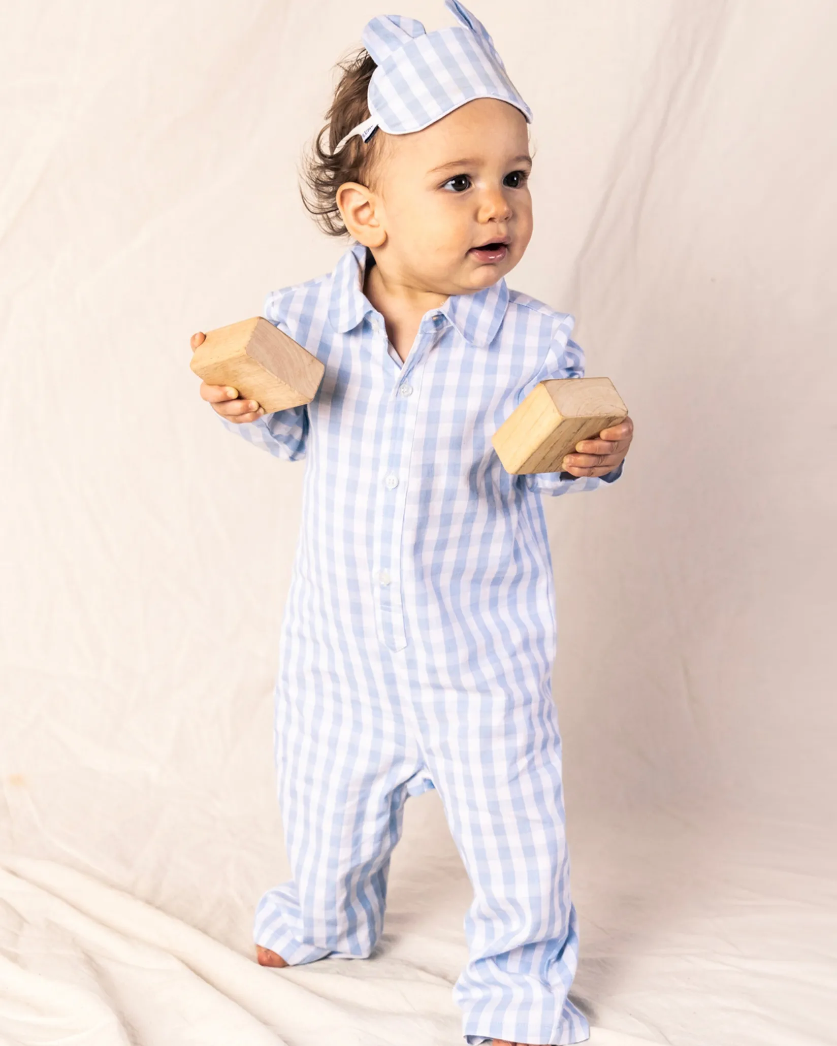 Petite Plume Baby's Light Blue Gingham Classic Romper & Cashmere Blanket Gift Set