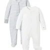 Petite Plume Baby's Pima Romper Duo in Grey Stripe & Grey Stars