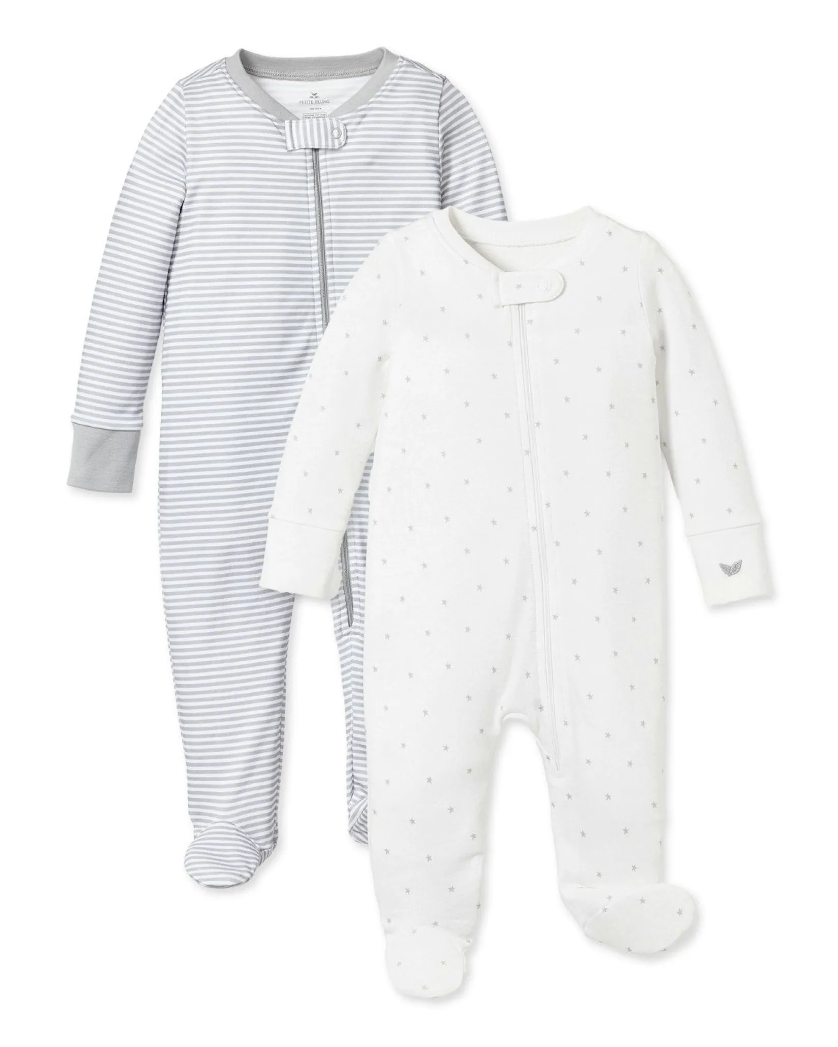 Petite Plume Baby's Pima Romper Duo in Grey Stripe & Grey Stars