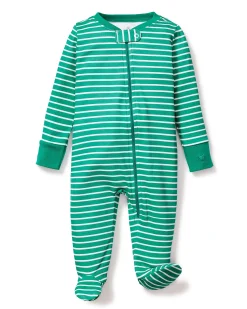 Petite Plume Baby's Pima Romper in Green Stripe