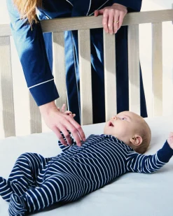 Petite Plume Baby's Pima Romper in Navy Stripes