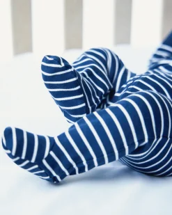 Petite Plume Baby's Pima Romper in Navy Stripes