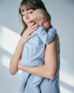 Petite Plume Baby's Pima Romper in Navy Stripes