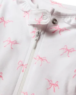 Petite Plume Baby's Pima Ruffle Collar Romper in Blushing Bows