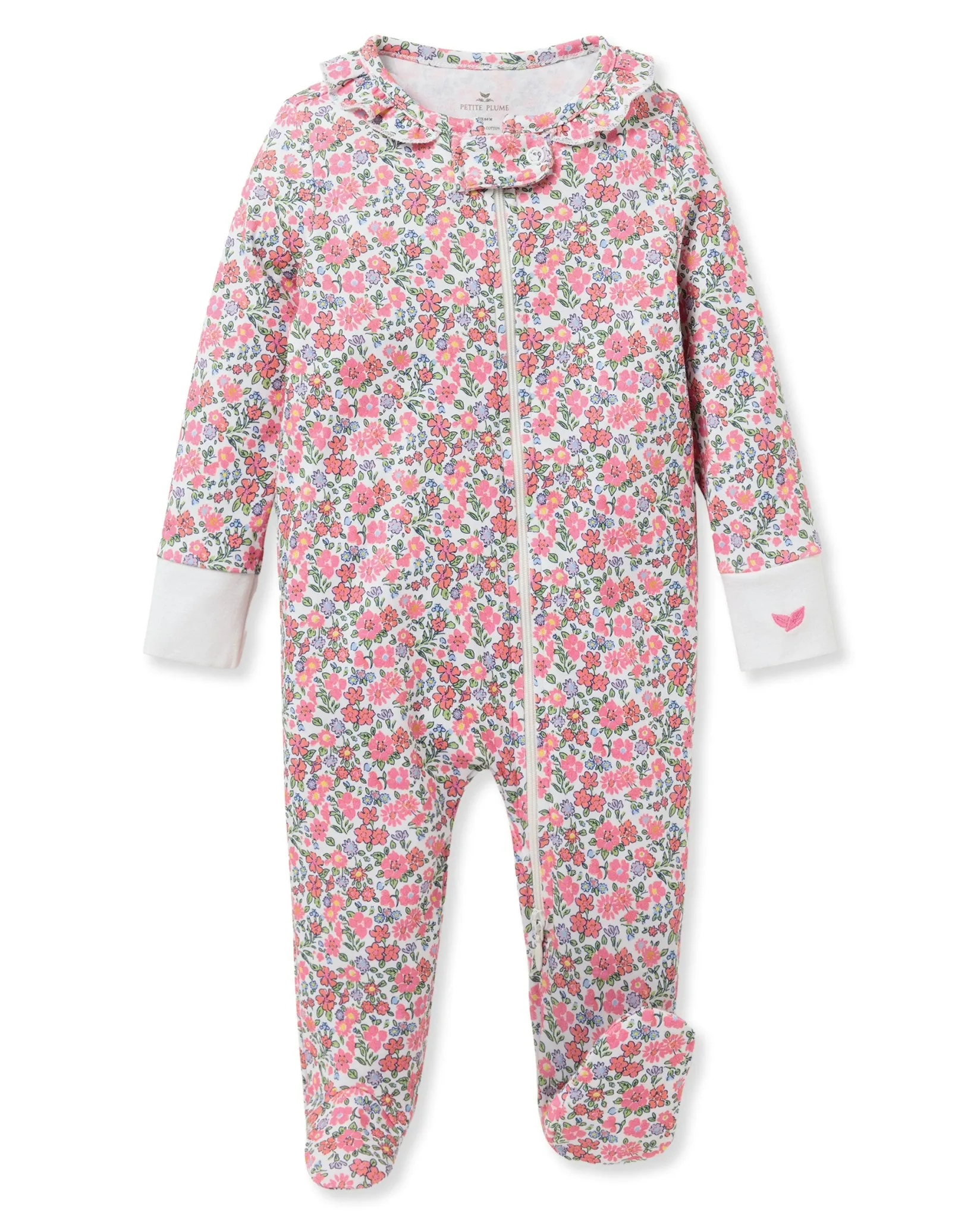 Petite Plume Baby's Pima Ruffle Collar Romper in Fleur D'Azur