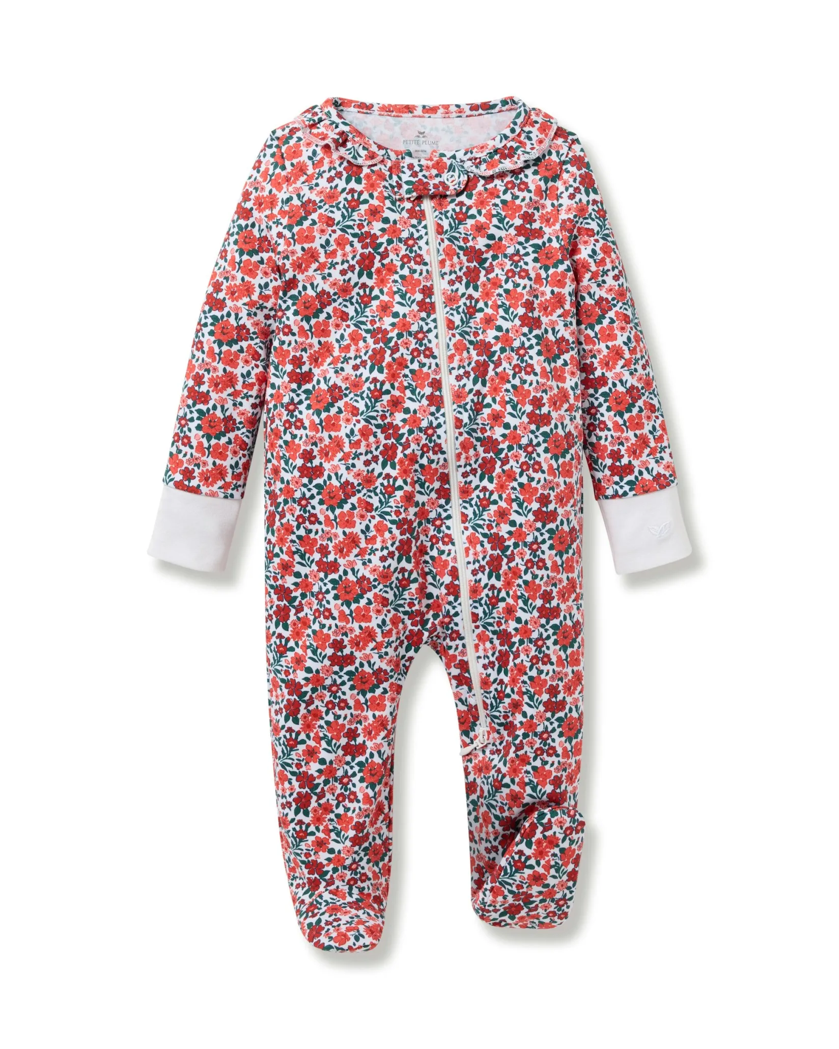 Petite Plume Baby's Pima Ruffle Collar Romper in Fleur D'Azur