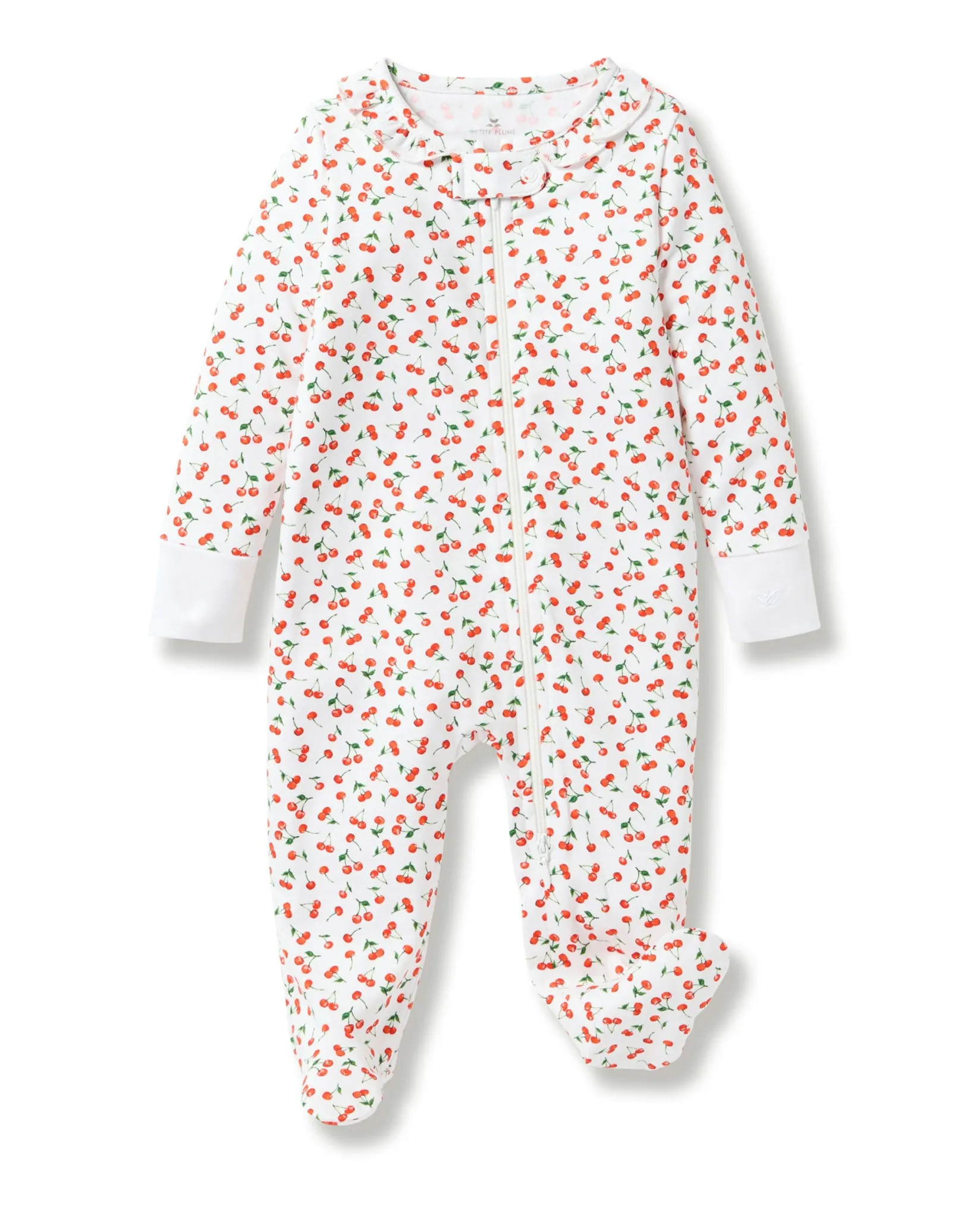 Petite Plume Baby's Pima Ruffle Collar Romper in Cherry Orchard
