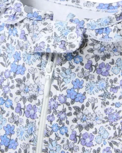 Petite Plume Baby's Pima Ruffle Collar Romper in Fleurs des Bois