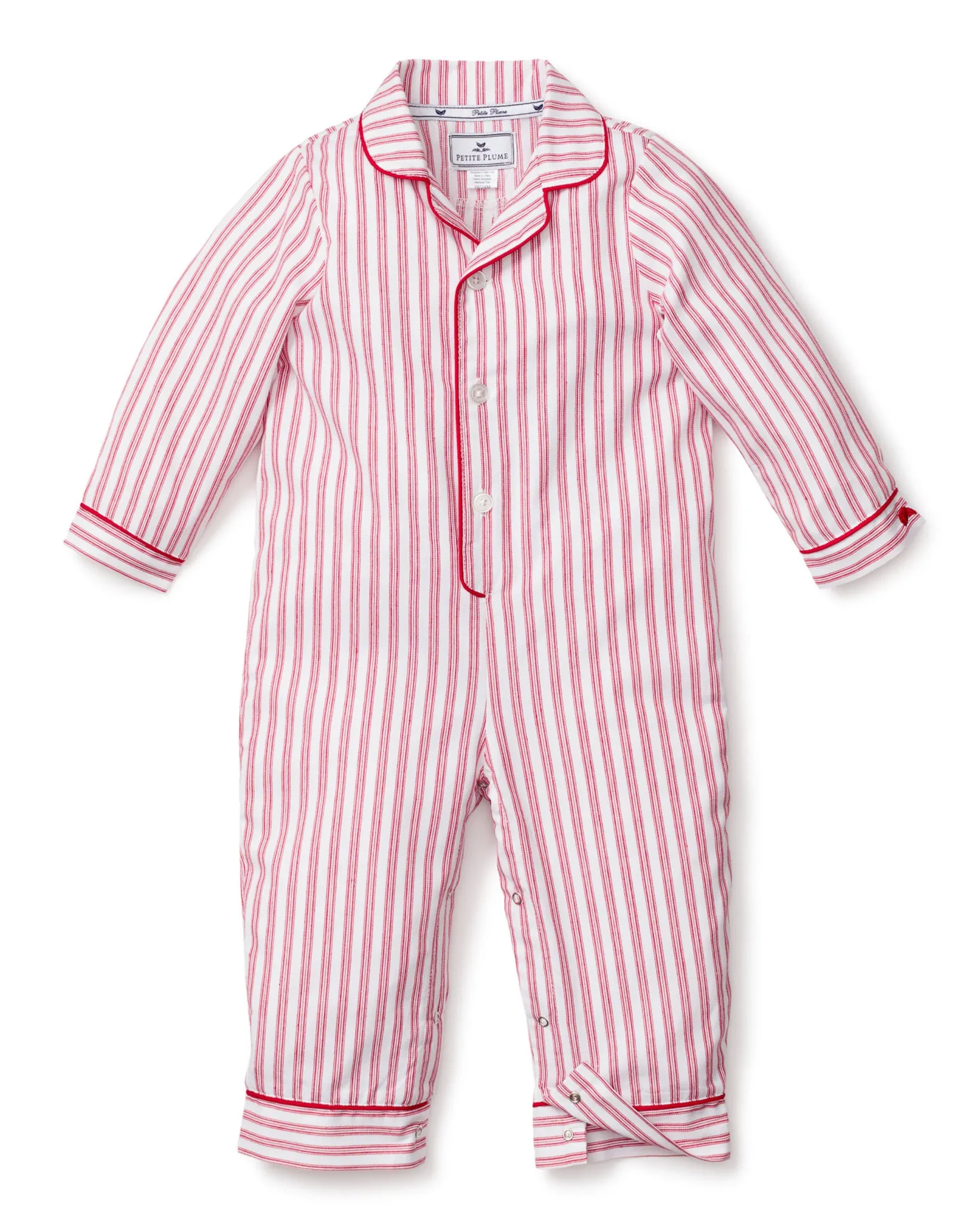 Petite Plume Baby's Twill Romper in Antique Red Ticking