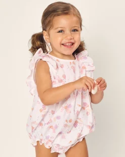 Petite Plume Baby's Twill Ruffled Romper in Seashell Splendor