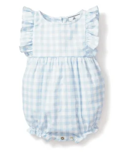 Petite Plume Baby's Twill Ruffled Romper in Light Blue Gingham