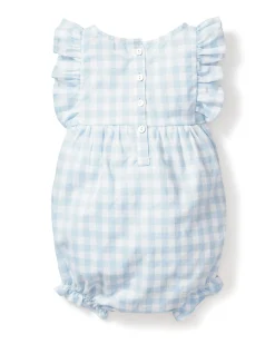 Petite Plume Baby's Twill Ruffled Romper in Light Blue Gingham