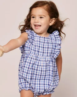 Petite Plume Baby's Twill Ruffled Romper in Light Blue Gingham