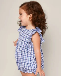 Petite Plume Baby's Twill Ruffled Romper in Light Blue Gingham