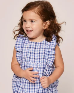Petite Plume Baby's Twill Ruffled Romper in Light Blue Gingham