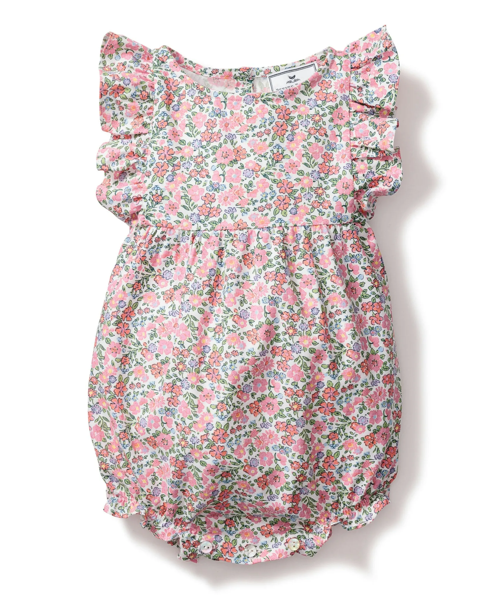 Petite Plume Baby's Twill Ruffled Romper in Fleur D'Azur