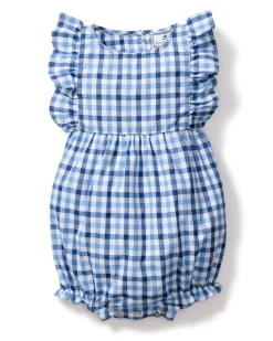 Petite Plume Baby's Twill Ruffled Romper in Royal Blue Gingham