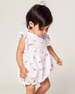 Petite Plume Baby's Twill Ruffled Romper in Flamingos