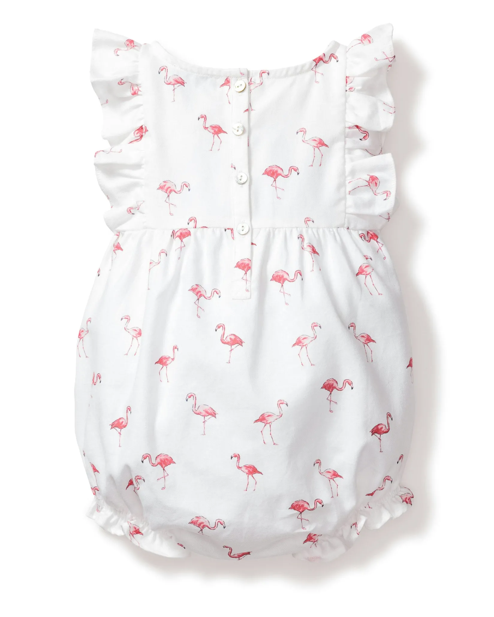 Petite Plume Baby's Twill Ruffled Romper in Flamingos