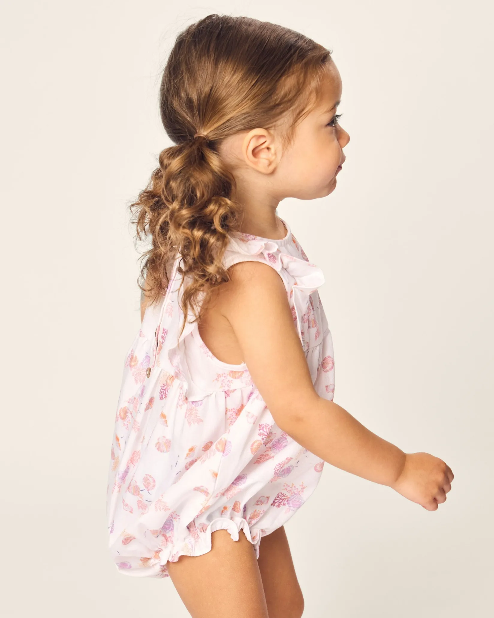 Petite Plume Baby's Twill Ruffled Romper in Flamingos