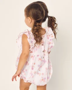 Petite Plume Baby's Twill Ruffled Romper in Flamingos