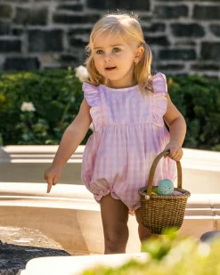 Petite Plume Baby's Twill Ruffled Romper in Pink Gingham