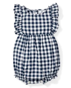 Petite Plume Baby's Twill Ruffled Romper in Navy Gingham