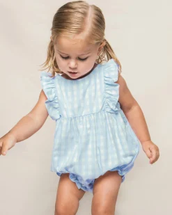 Petite Plume Baby's Twill Ruffled Romper in Navy Gingham
