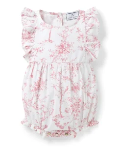 Petite Plume Baby's Twill Ruffled Romper in Pink Timeless Toile