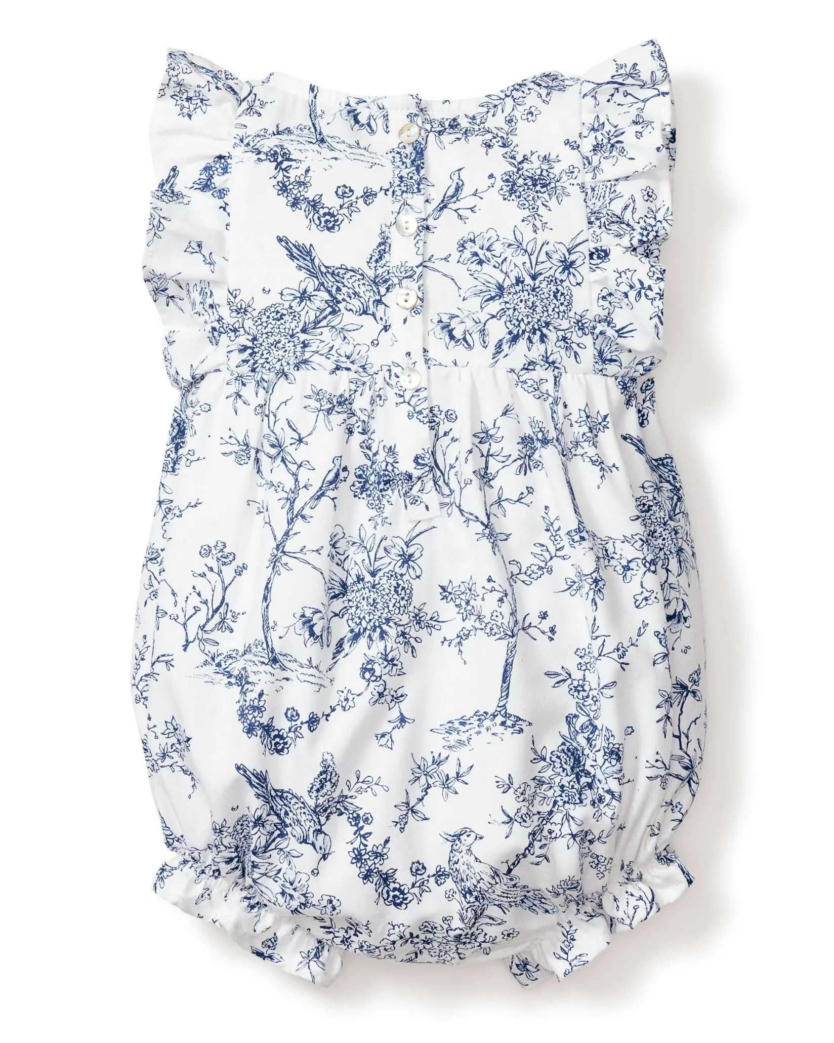 Petite Plume Baby's Twill Ruffled Romper in Pink Timeless Toile
