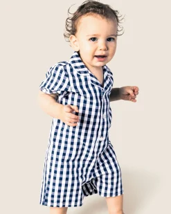 Petite Plume Baby's Twill Summer Romper in Navy Gingham