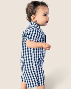Petite Plume Baby's Twill Summer Romper in Navy Gingham