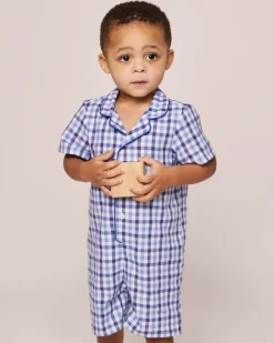 Petite Plume Baby's Twill Summer Romper in Navy Gingham