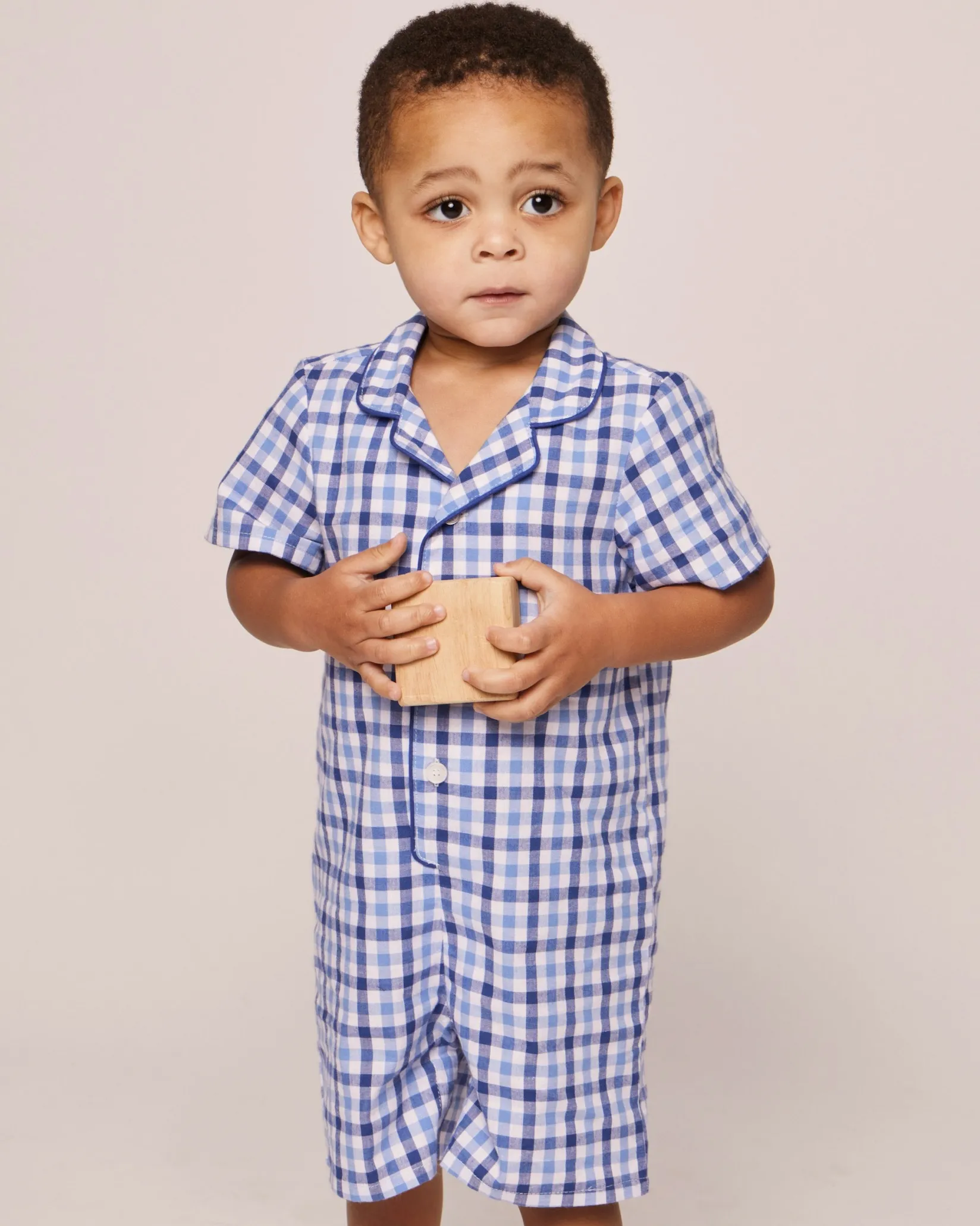 Petite Plume Baby's Twill Summer Romper in Navy Gingham