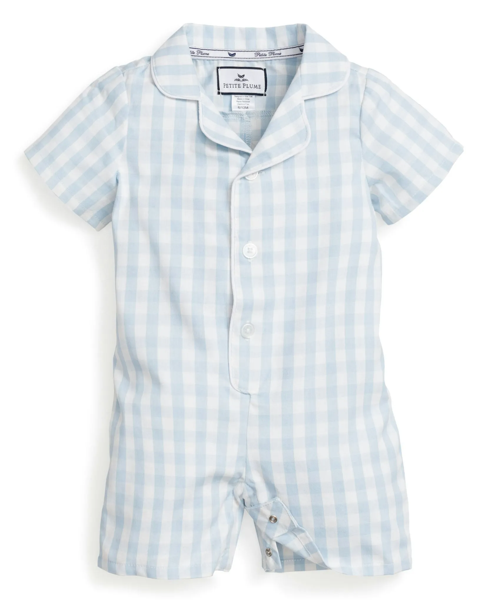 Petite Plume Baby's Twill Summer Romper in Light Blue Gingham