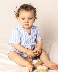 Petite Plume Baby's Twill Summer Romper in Light Blue Gingham
