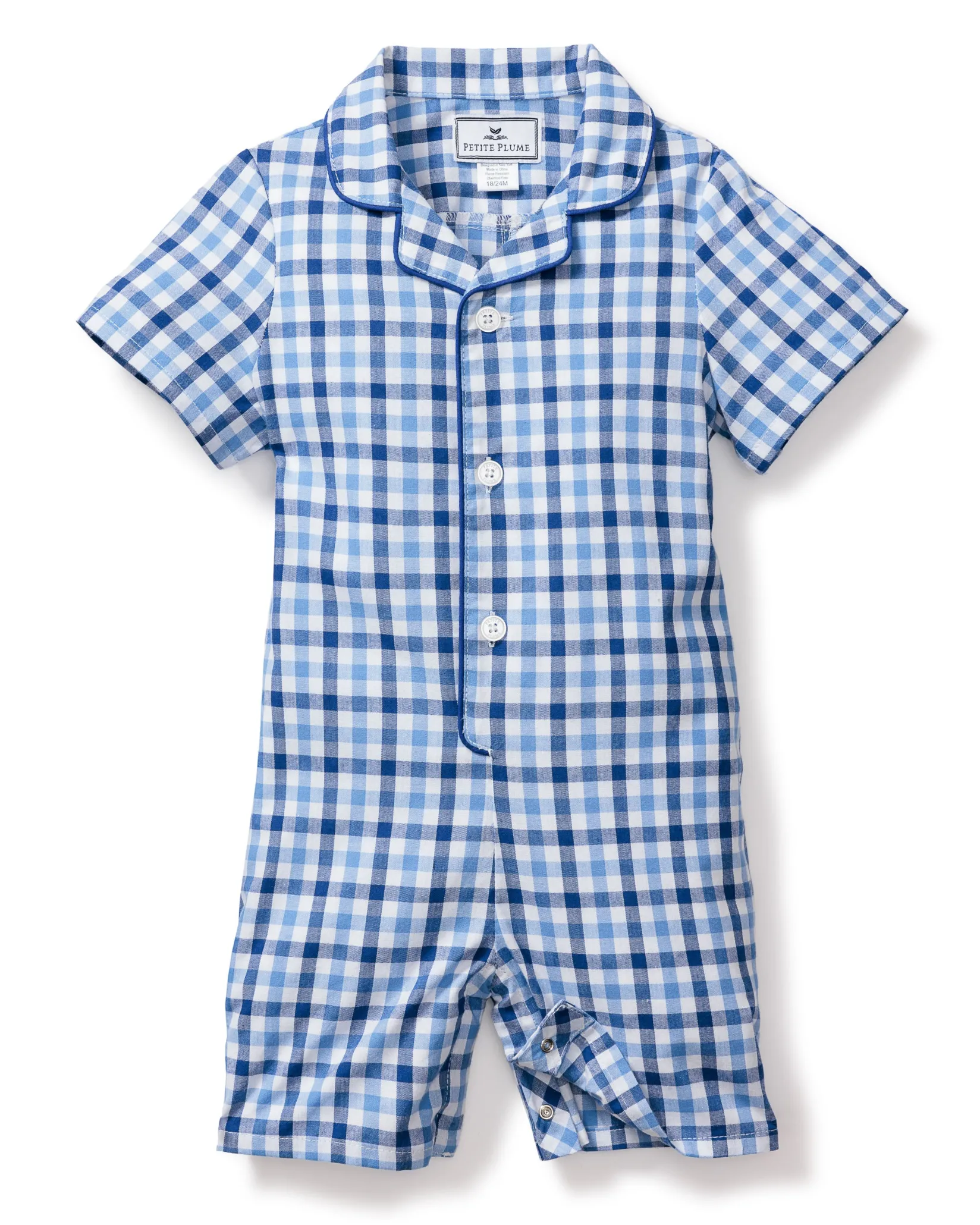 Petite Plume Baby's Twill Summer Romper in Light Blue Gingham