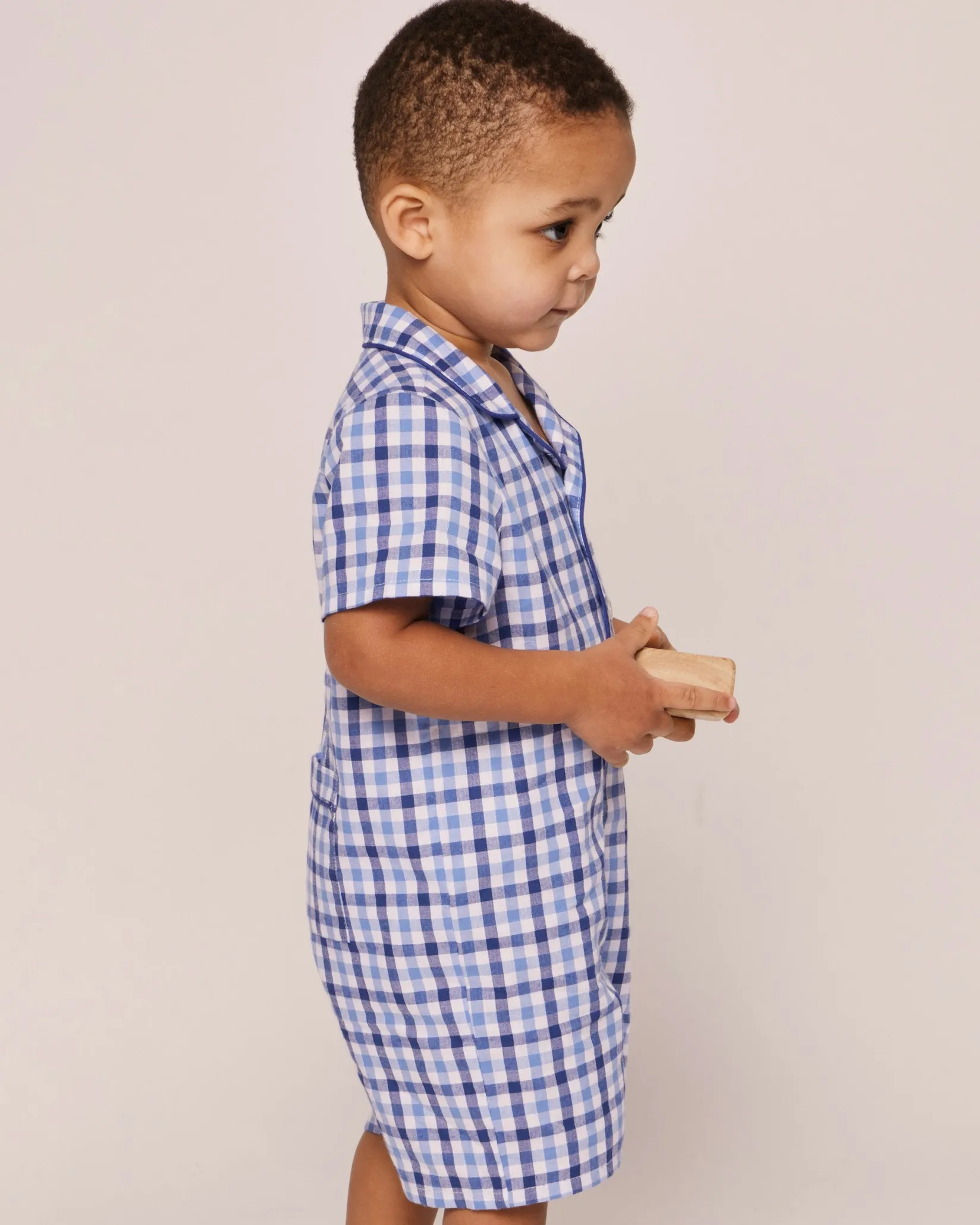 Petite Plume Baby's Twill Summer Romper in Light Blue Gingham