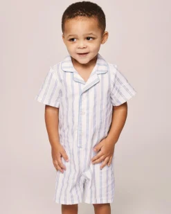 Petite Plume Baby's Twill Summer Romper in Periwinkle and White Stripe