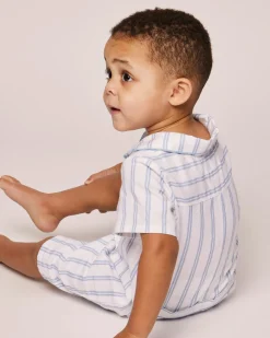 Petite Plume Baby's Twill Summer Romper in Periwinkle and White Stripe