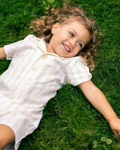 Petite Plume Baby's Twill Summer Romper in Sunny Stripe