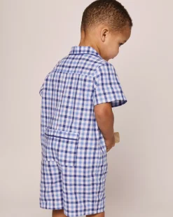 Petite Plume Baby's Twill Summer Romper in Royal Blue Gingham