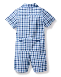 Petite Plume Baby's Twill Summer Romper in Royal Blue Gingham